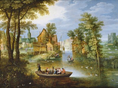 Paysage fluvial avec la Fuite en Égypte - Marten Ryckaert